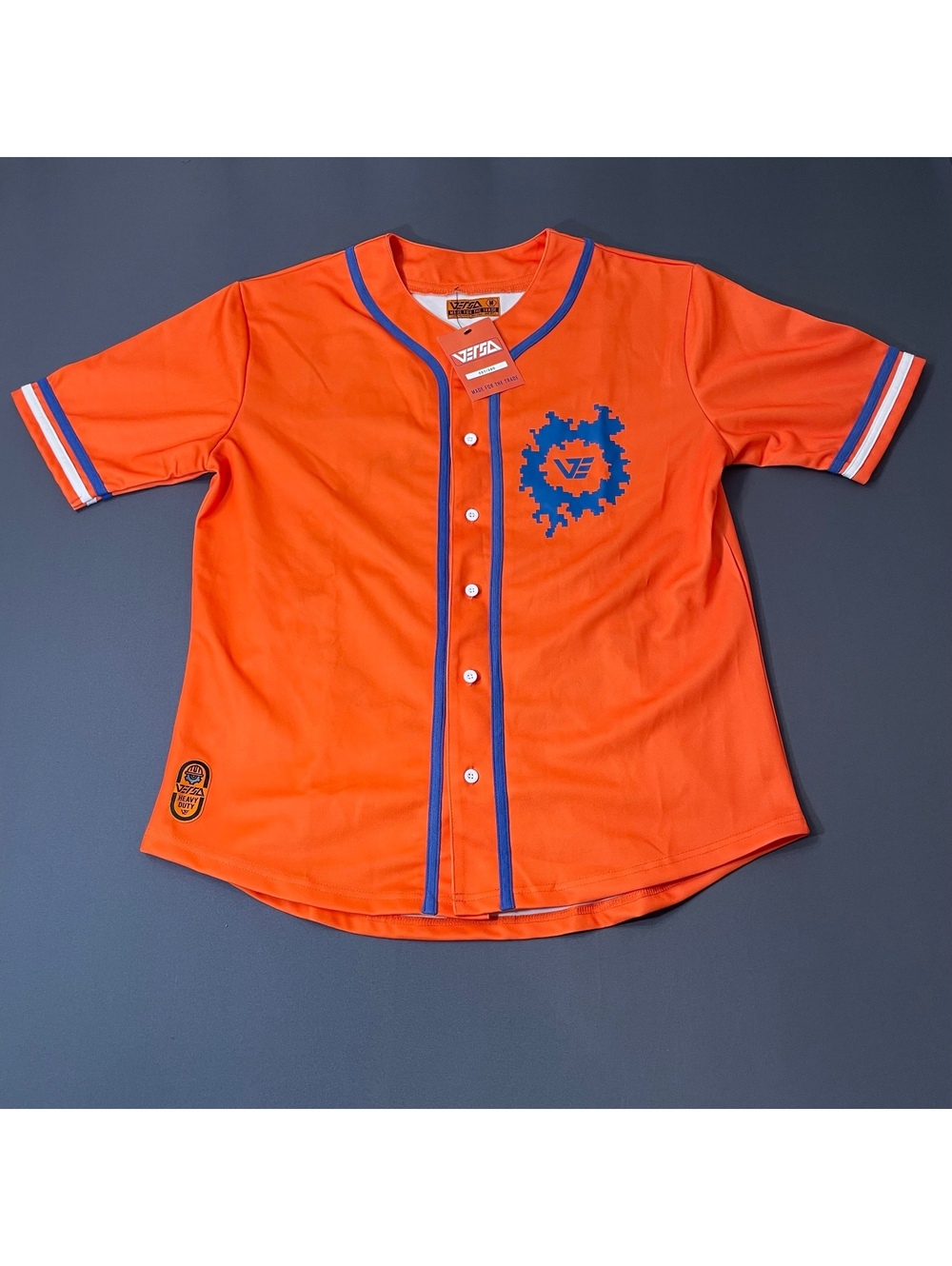 NWT Versa EDM Orange Button-Up Baseball Jersey Shirt Size Medium Brand New